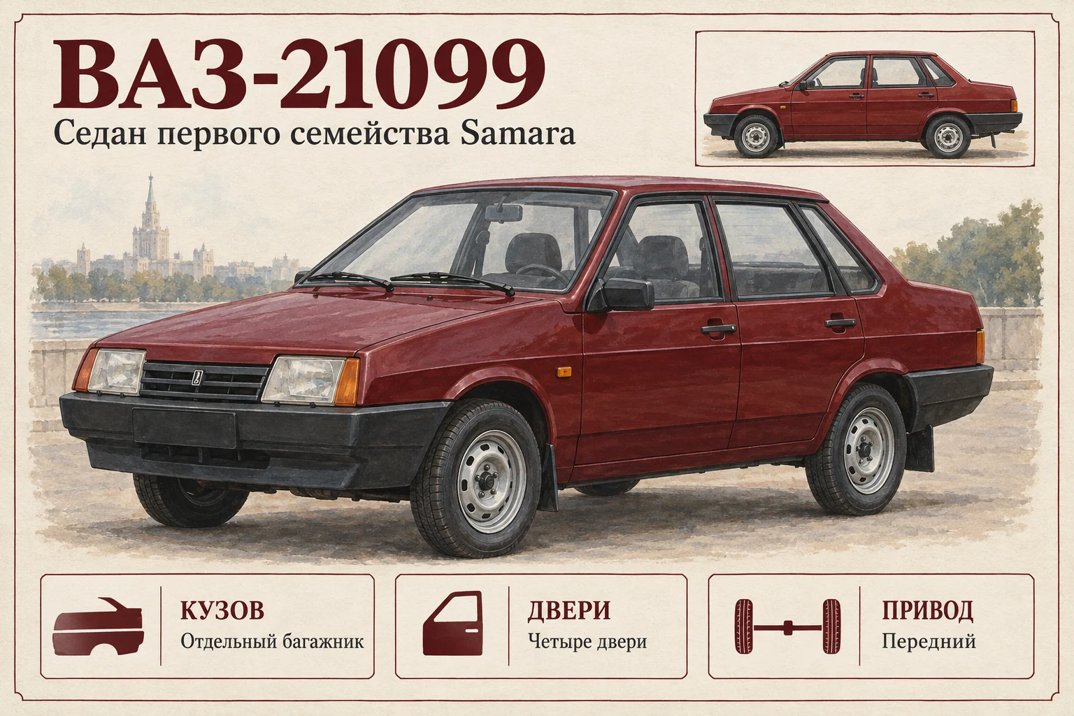 ВАЗ-21099: история седана, отличия от 2109 и характеристики: редакционная иллюстрация истории и особенностей модели