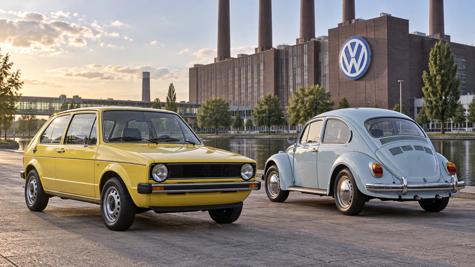 Volkswagen Golf Mk1 рядом с его предшественником Beetle