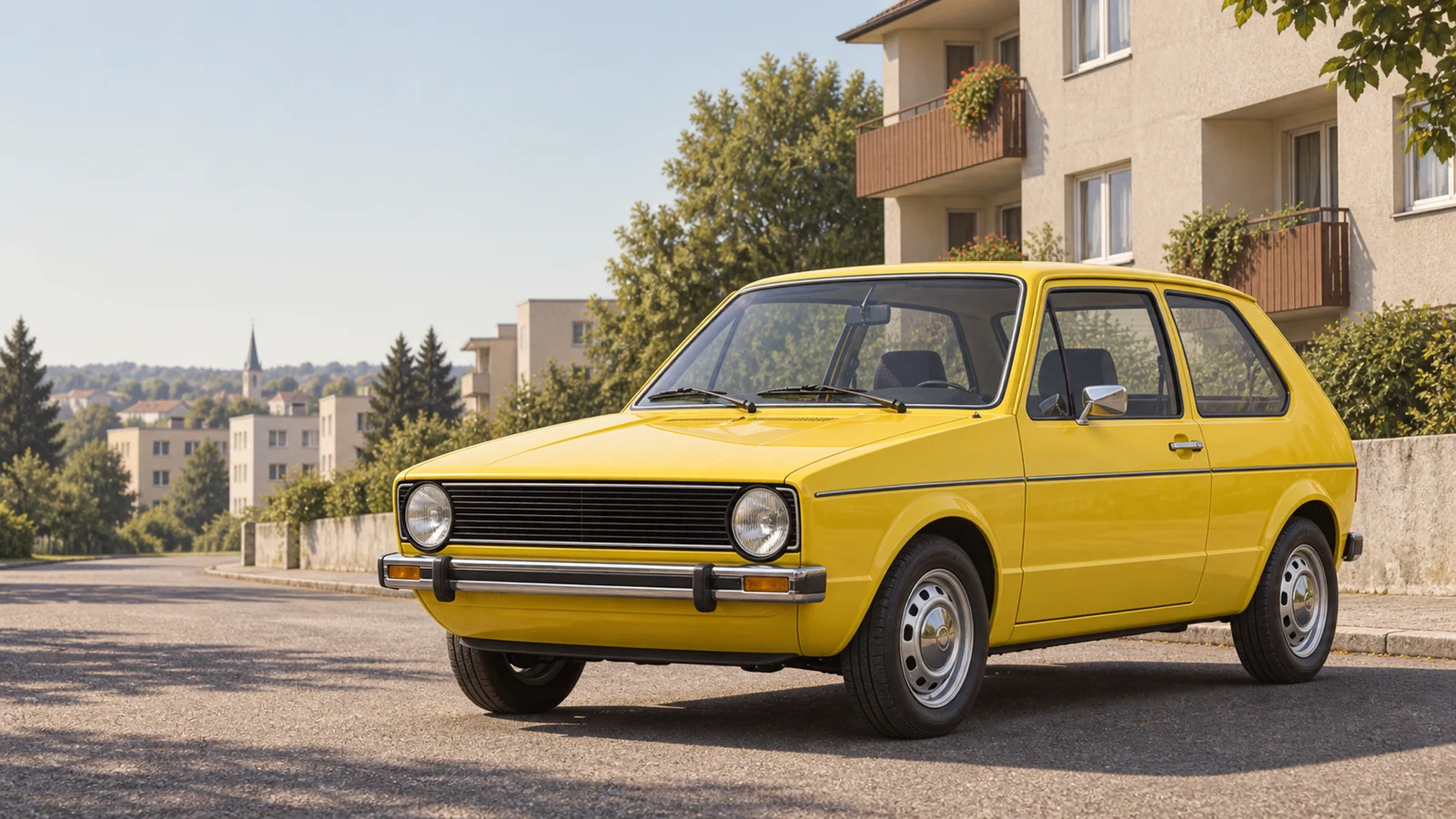 Жёлтый Volkswagen Golf Mk1 1975 года