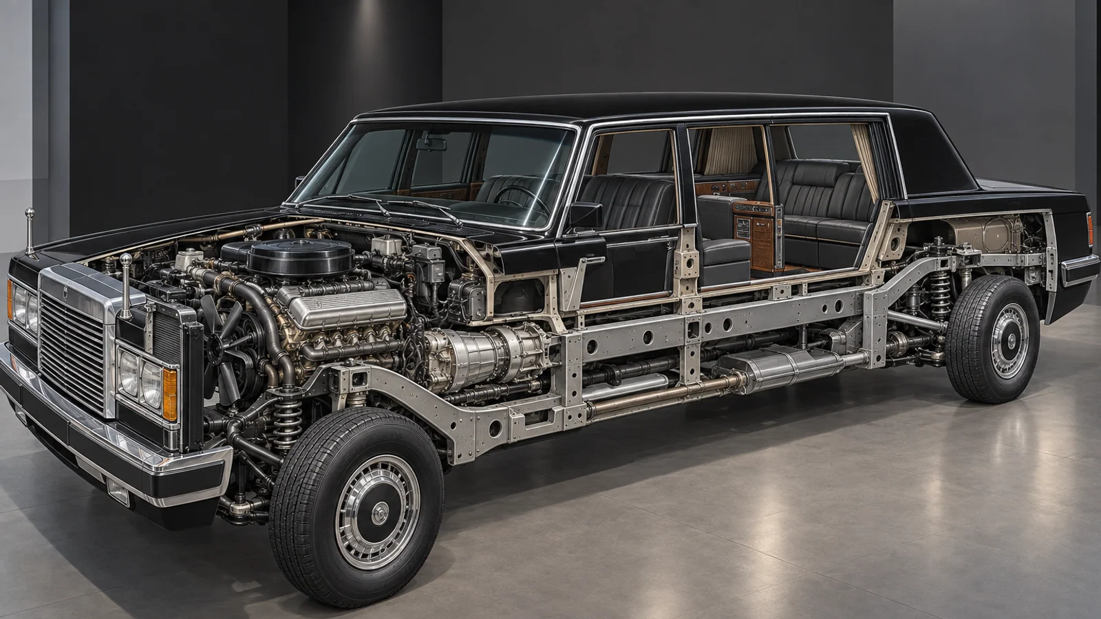 Компоновка ЗИЛ-41045 с рамой, V8 и автоматической коробкой