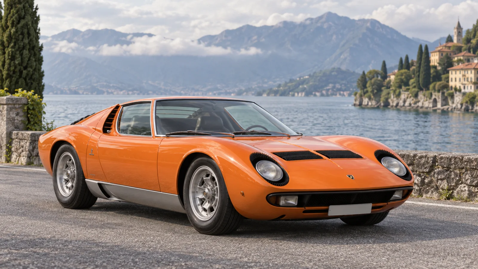 Ранняя Lamborghini Miura P400 с характерными «ресницами» вокруг фар.