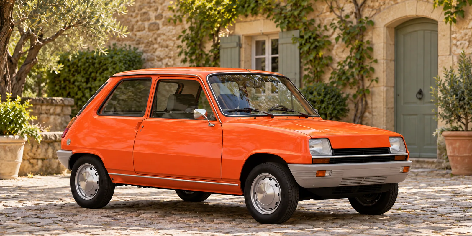 Обычный трёхдверный Renault 5 TL первого поколения, вид спереди и сбоку