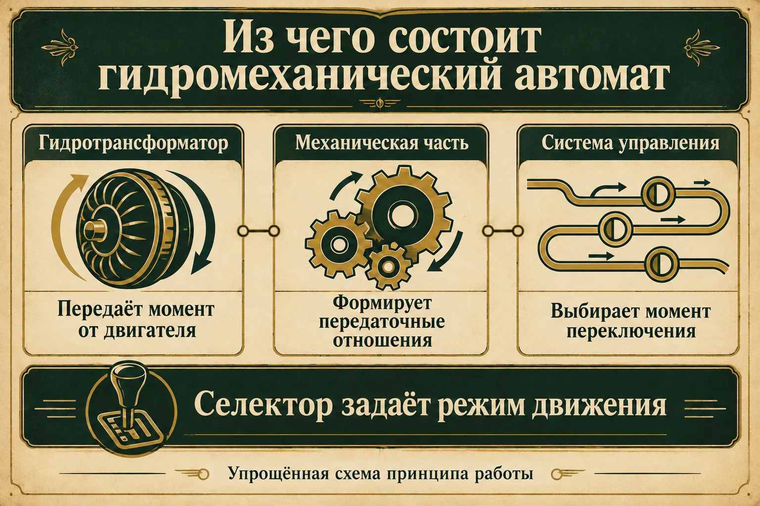 Гидротрансформатор, механическая часть и управление автоматической коробкой