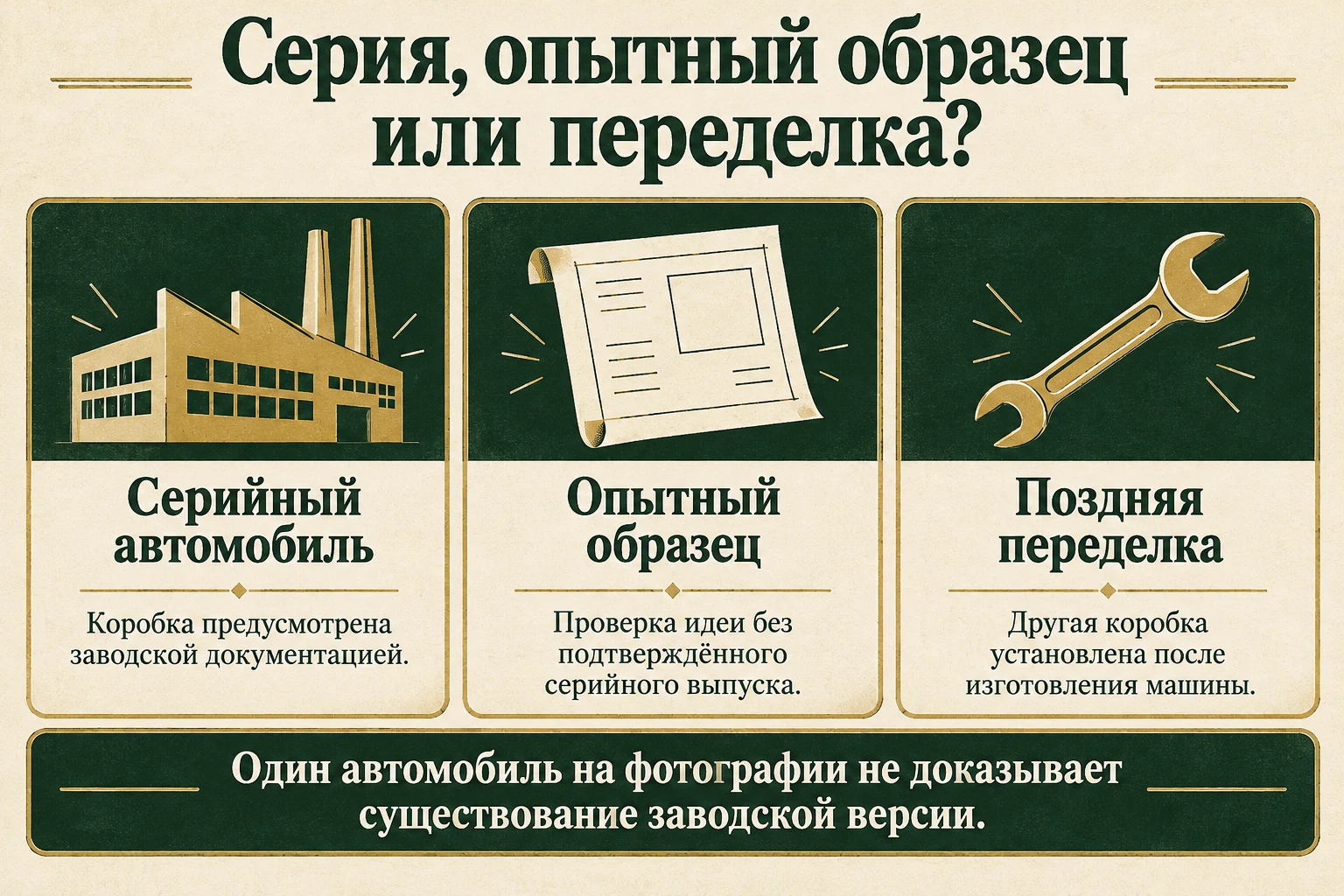 Заводская серия, опытный автомобиль и поздняя замена трансмиссии