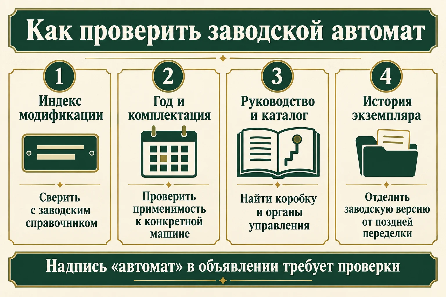 Проверка индекса, года, руководства и истории автомобиля