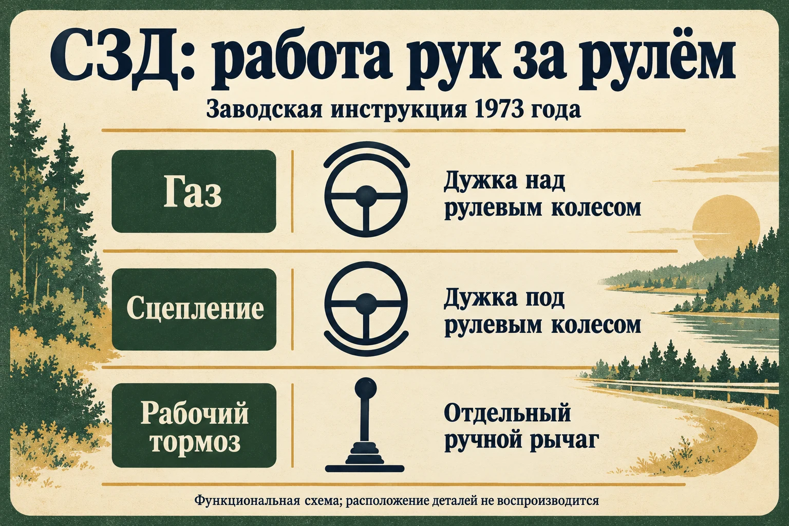 Дужки газа над рулём, сцепления под рулём и отдельный тормозной рычаг С3Д