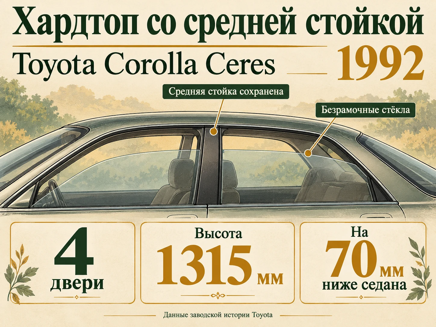 Corolla Ceres: средние стойки, четыре двери и заводская высота 1315 мм