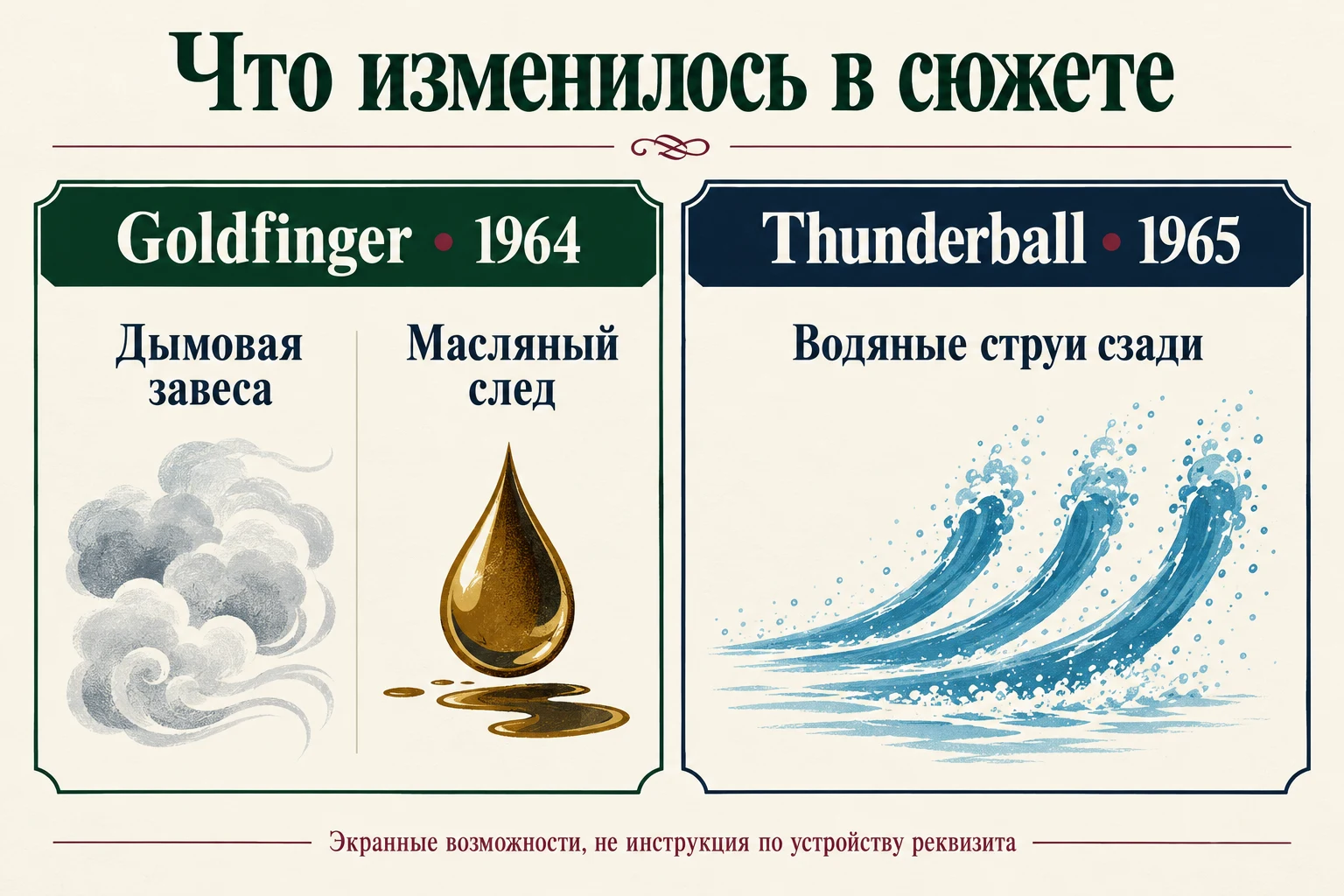 Экранные функции DB5 в фильмах Goldfinger 1964 и Thunderball 1965
