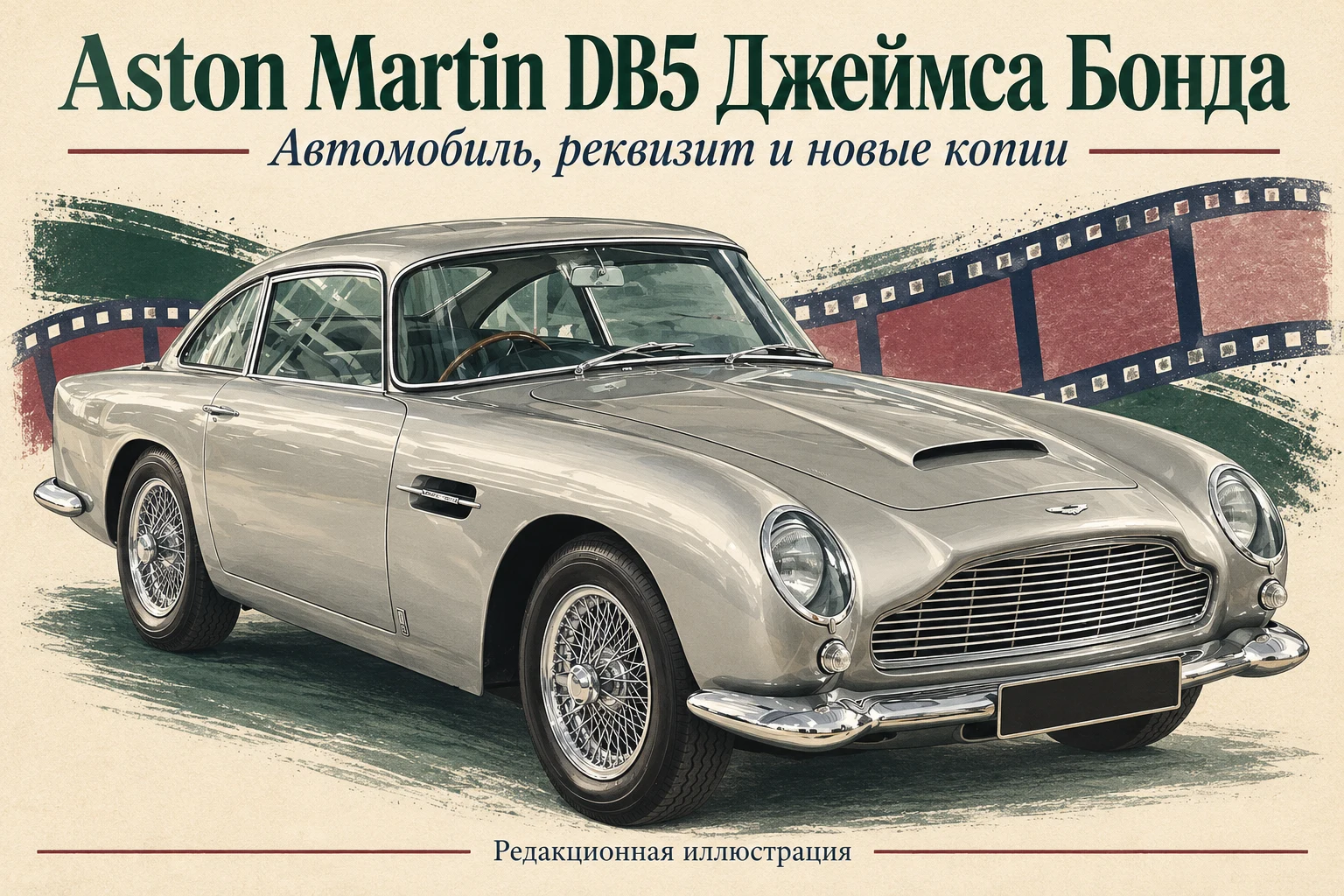 Серебристый Aston Martin DB5: авторская иллюстрация к истории автомобиля Бонда